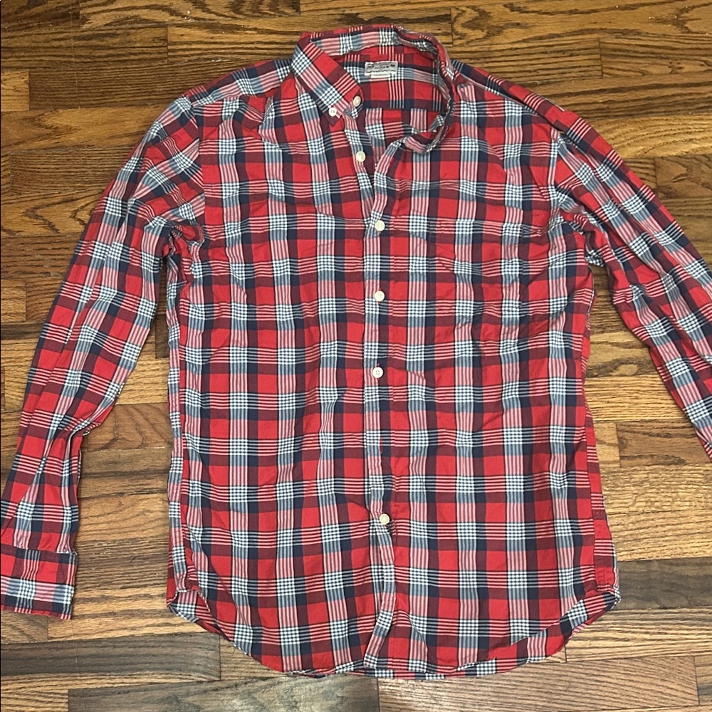 J. Crew Men's Red and Blue Plaid Shirt